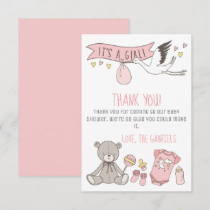 Carte De Remerciements Pink personnalisable C'est un Baby shower fille