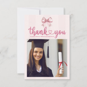 Carte De Remerciements Pink Photo Blush Bow Graduation Party