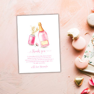 Carte De Remerciements Pink Poppin Champagne Beer Girl Baby shower