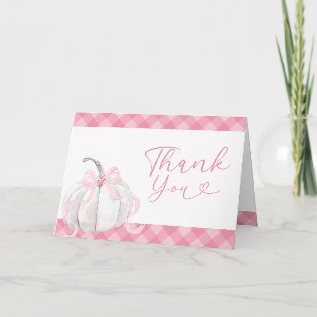 Carte De Remerciements Pink Preppy fille Citrouille 1er anniversaire Fold (Devant)