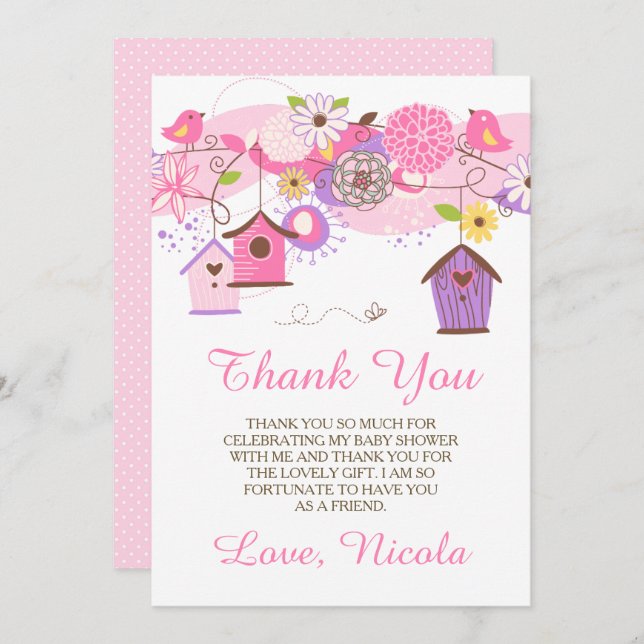 Carte De Remerciements Pink & Purple Floral Baby Shower Thank You Card (Devant / Derrière)
