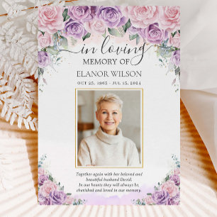 Carte De Remerciements Pink Purple Lilac Floral Photo Funeral Memorial