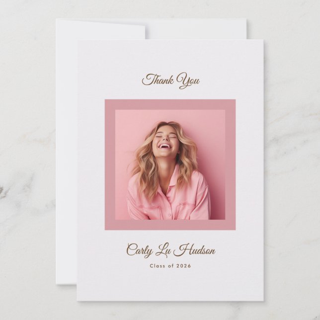 Carte De Remerciements Pink Purple Minimal High School Photo Grad (Devant)