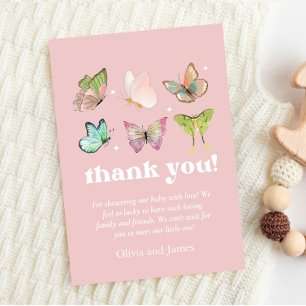 Carte De Remerciements Pink Purple Pastel Butterfly Girl Baby shower