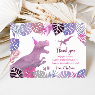 Carte De Remerciements Pink Purple Trois Rex Girl Dinosaur Anniversaire