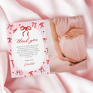 Carte De Remerciements Pink Red Coquette Bow Valentine Baby Shower Photo