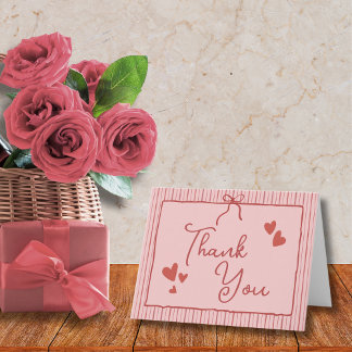 Carte De Remerciements Pink Red Galentine Coquette Bow Hearts Stripes
