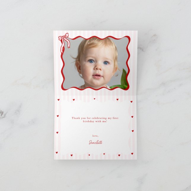Carte De Remerciements Pink Red Heart Little Sweetheart Birthday Photo (Intérieur)