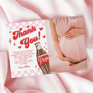 Carte De Remerciements Pink Red She's Ready to Pop Baby Shower Photo