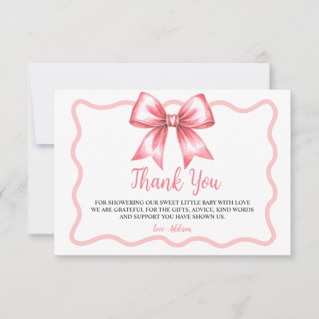 Carte De Remerciements Pink Ribbon Baby Shower Thank You Card  (Devant)