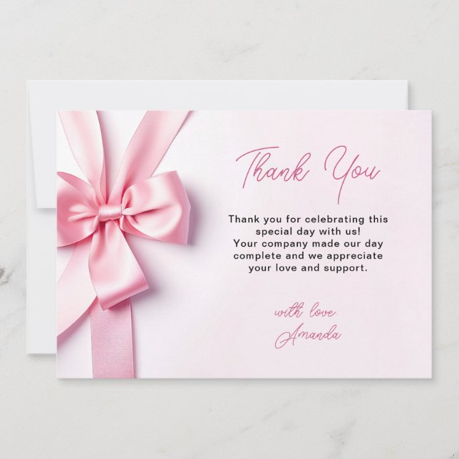 Carte De Remerciements Pink Ribbon Bow Baby Shower (Devant)