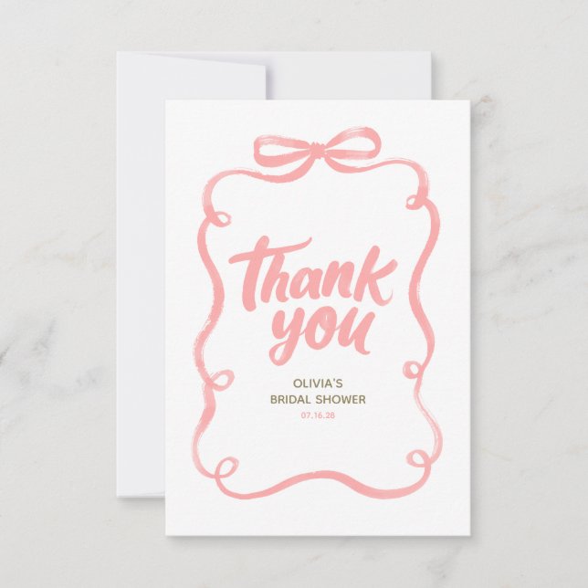 Carte De Remerciements Pink Ribbon Bow Whimsical Bridal Shower (Devant)