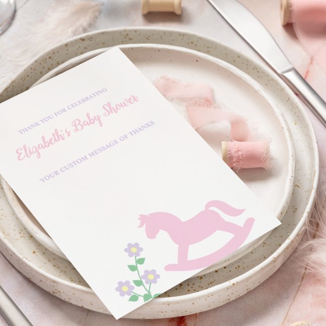 Carte De Remerciements Pink Rocking Horse Girl Baby Shower (Créateur téléchargé)