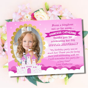 Carte De Remerciements Pink Royal Princess Castle Girl Anniversaire