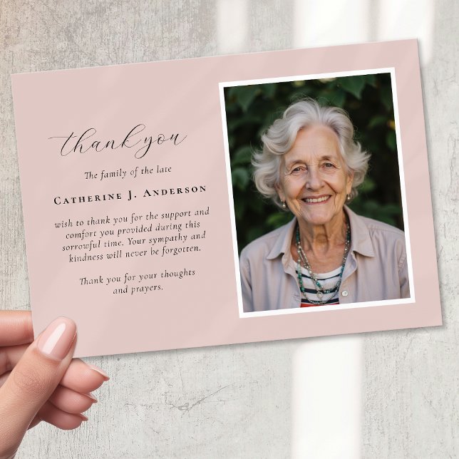 Carte De Remerciements Pink Script Photo Sympathy Funeral Memorial (Créateur téléchargé)