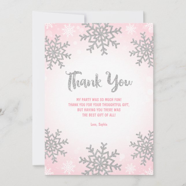 Carte De Remerciements Pink Silver Winter ONE derland Anniversaire (Devant)