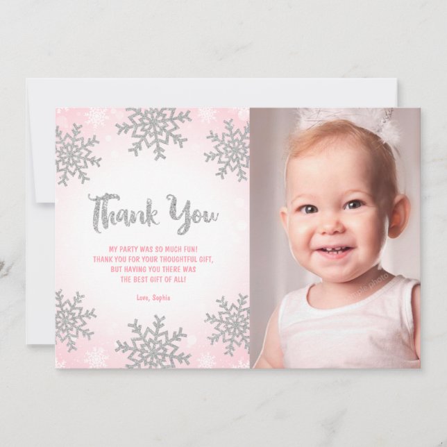 Carte De Remerciements Pink Silver Winter ONE derland Anniversaire Photo (Devant)