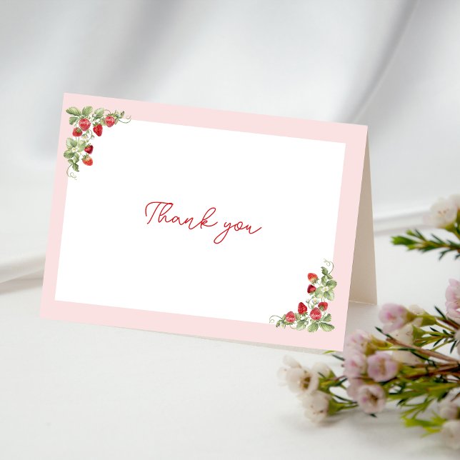 Carte De Remerciements Pink Strawberry Baby Shower  (Berry Sweet Baby Shower Thank You Card)