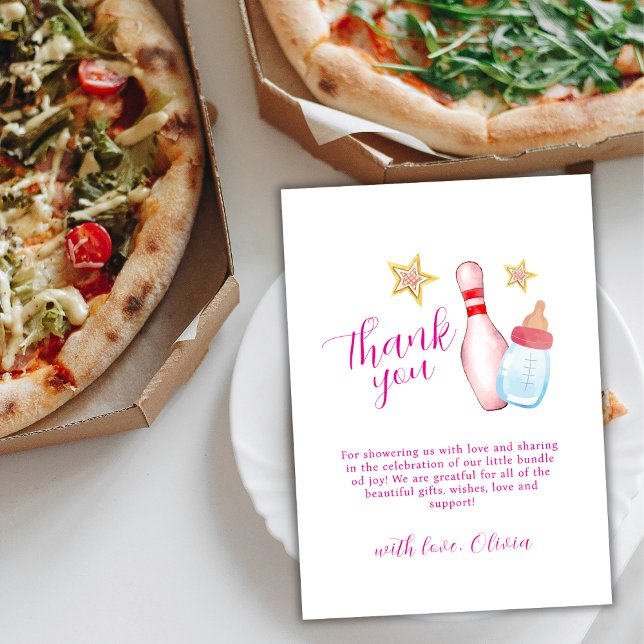 Carte De Remerciements Pink Strike Up Some Fun Bowling Girl Baby Shower  (Pink Strike Up Some Fun Bowling Girl Baby Shower Thank You Card)