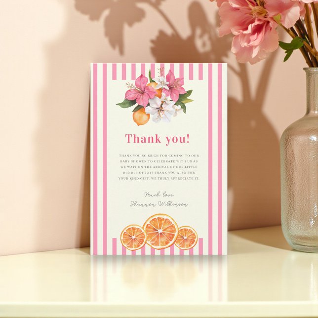 Carte De Remerciements Pink Stripe Floral Baby Shower Thank You card (Créateur téléchargé)