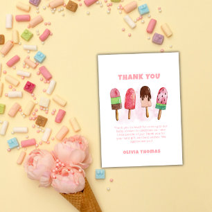 Carte De Remerciements Pink Sweet Glace Popcicle Baby shower Bienvenue