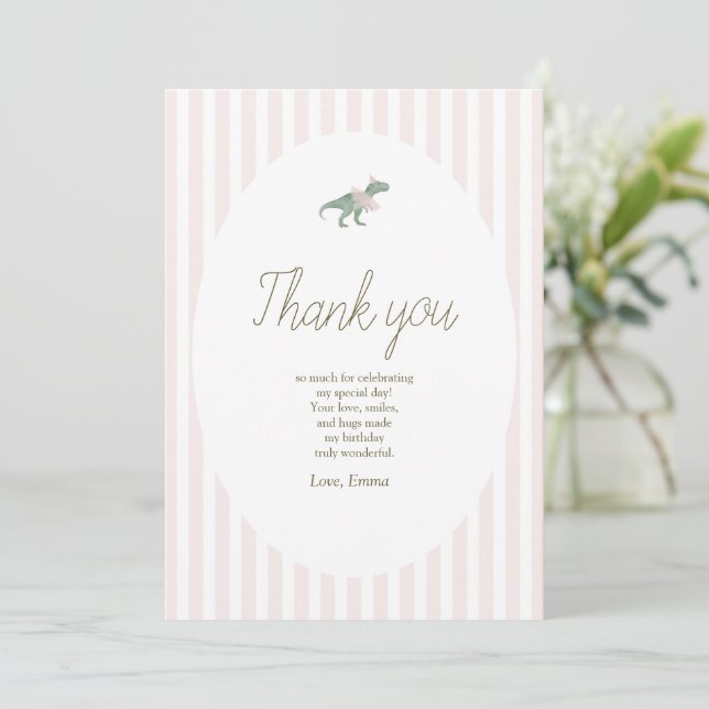 Carte De Remerciements Pink T Rex Tutu Girl Birthday Thank You card (Debout devant)