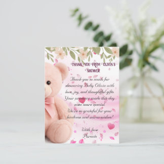 Carte De Remerciements Pink Teddy Bear Baby Shower Thank You Card.