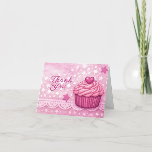 Carte De Remerciements Pink Thank You Card - Celebration Cupcake Theme (Devant)