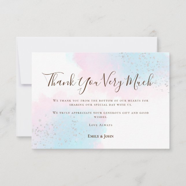 Carte De Remerciements Pink Turquoise Blue Aquarelle Mariage photo Silver (Devant)