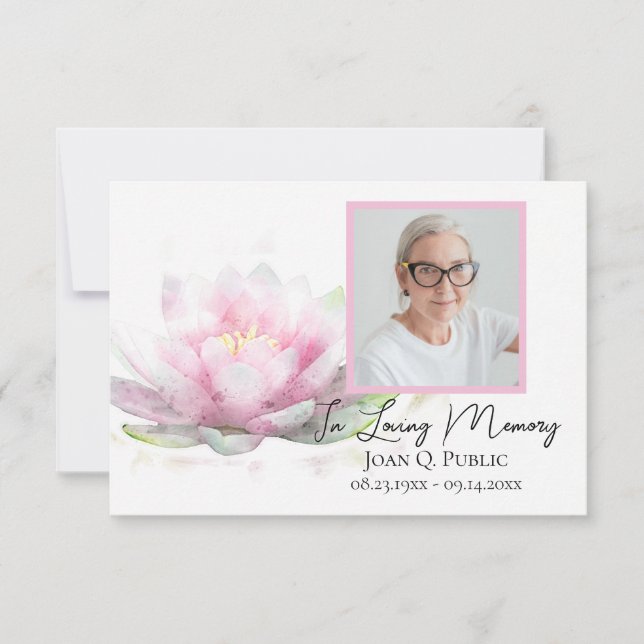 Carte De Remerciements Pink Water Lily Flower Funeral Memorial Sympathy (Devant)
