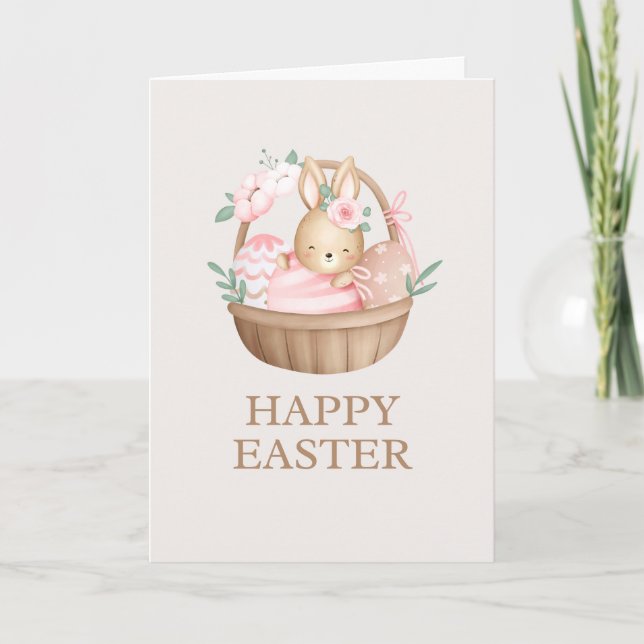 Carte De Remerciements Pink Watercolor Bunny Easter Holiday Card (Devant)