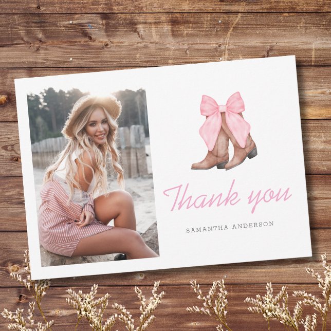 Carte De Remerciements Pink Western Cowgirl Photo Graduation (Créateur téléchargé)