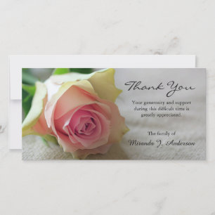 Carte De Remerciements Pink white rose photo sympathie florale