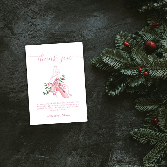 Carte De Remerciements Pink Winter Ballerina Tutu Cold Baby Shower  (Pink Winter Ballerina Tutu Cold Baby Shower Thank You Card)