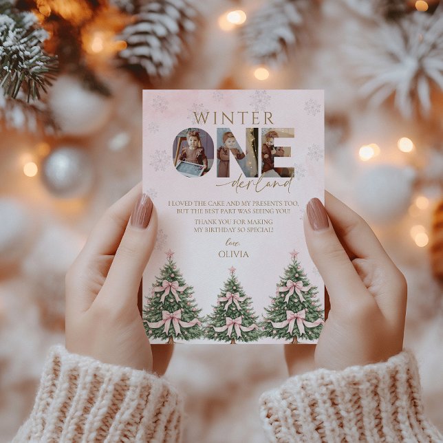 Carte De Remerciements Pink Winter Onederland Girl 1st Birthday Photo (Créateur téléchargé)
