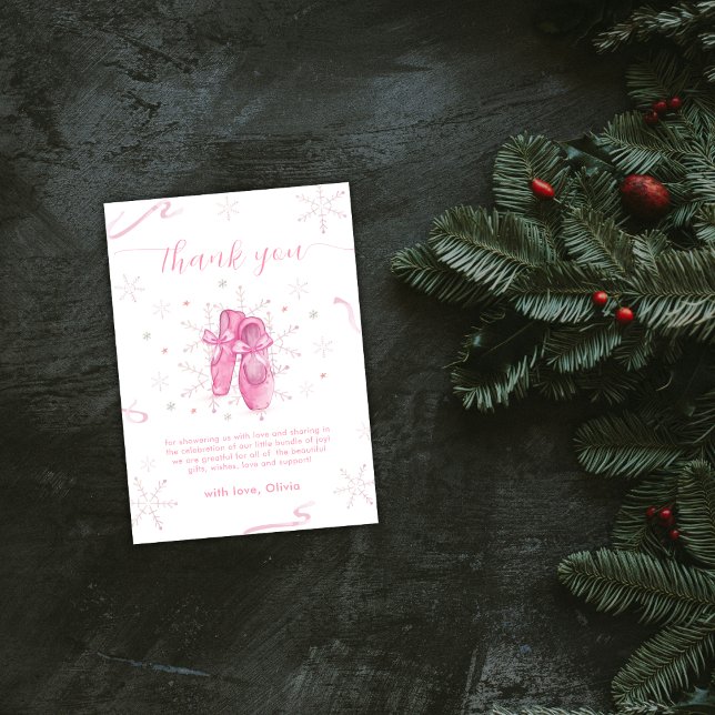 Carte De Remerciements Pink Winter Snowflake Ballerina Baby Shower (Pink Winter Snowflake Ballerina Baby Shower Thank You Card)