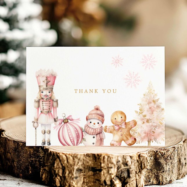 Carte De Remerciements Pink Winter Wonderland Baby shower (Elegant Pink Winter christmas baby shower thank you card)