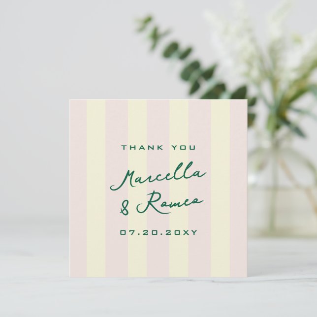 Carte De Remerciements Pink Yellow Vertical Stripes Wedding Thank You (Debout devant)