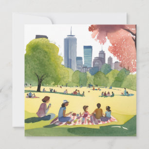 Carte De Remerciements Pique-nique de Boston Common Peinture à l'aquare