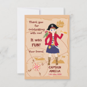 Carte De Remerciements Pirate Girl Treasure Map Amusant Anniversaire Fête