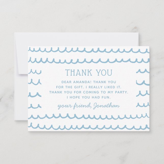 Carte De Remerciements Piscine et plage Vagues bleu marine | Anniversaire (Devant)