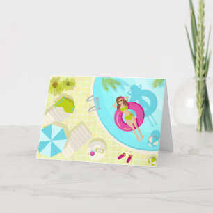 Carte De Remerciements Piscine fille en bikini plage d'été