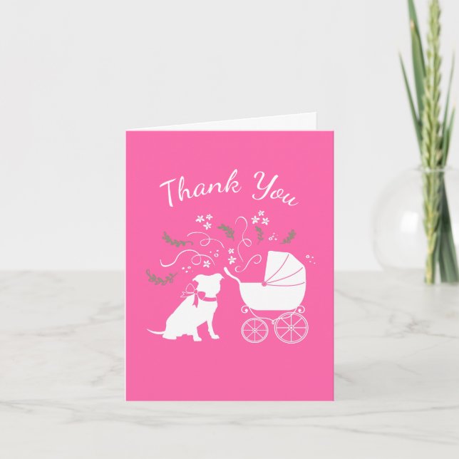 Carte De Remerciements Pit Bull Chien Baby shower rose fille Pitbull (Devant)