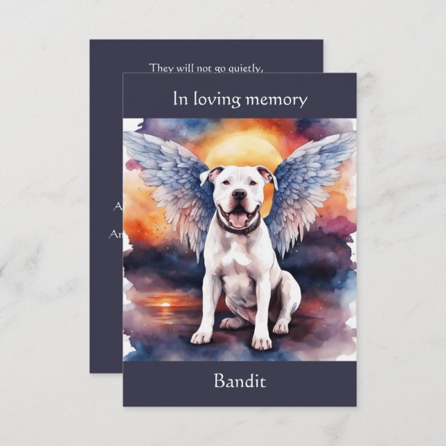 Carte De Remerciements Pitbull Memorial Poem Ailes Ajouter un nom aquarel (Devant / Derrière)