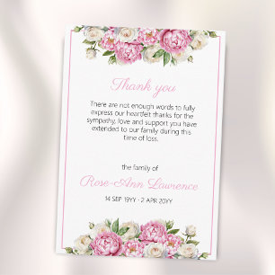 Carte De Remerciements Pivoines roses et roses blanches aquarelle Floral