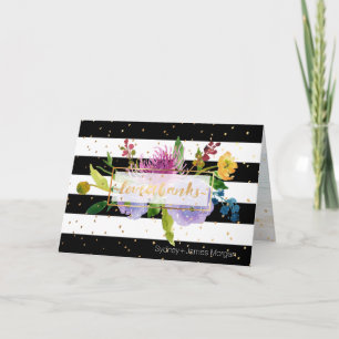 Carte De Remerciements PixDezines aquarelle florale b+w rayures