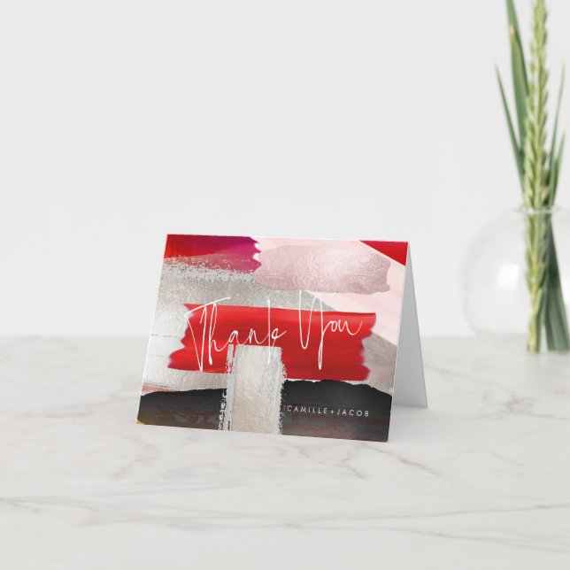Carte De Remerciements PixDezines Aquarelle moderne Rouge Noir (Devant)