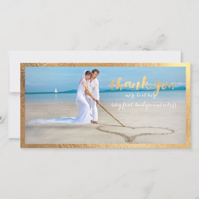 Carte De Remerciements PixDezines fausse cadre or/merci photo mariage (Devant)