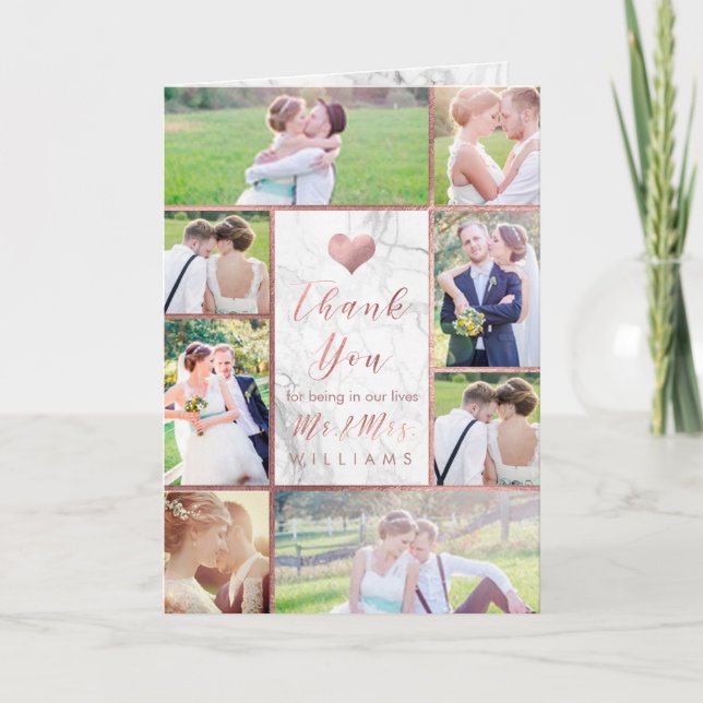 Carte De Remerciements PixDezines Faux Roses Gold Photos Merci/Marbre (Devant)