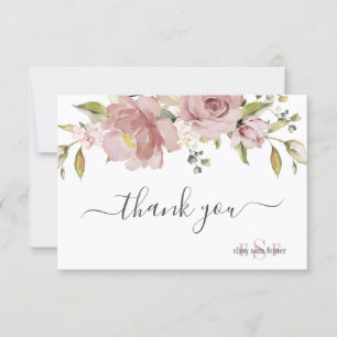 Carte De Remerciements PixDezines Monogram H2 Dusty Flowers Roses